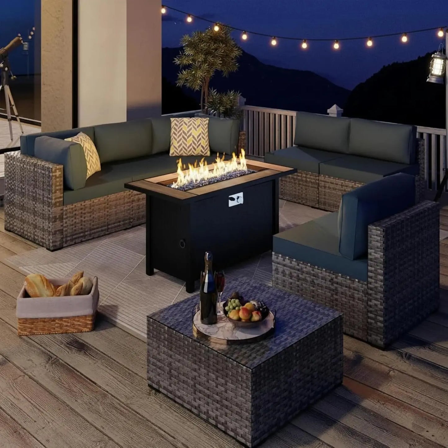 45 Inch Propane Fire Pit Table, 50,000 BTU Outdoor Gas Fire Pit for Patio & Backyard, 2-in-1 Firepit Dining Table with Glass