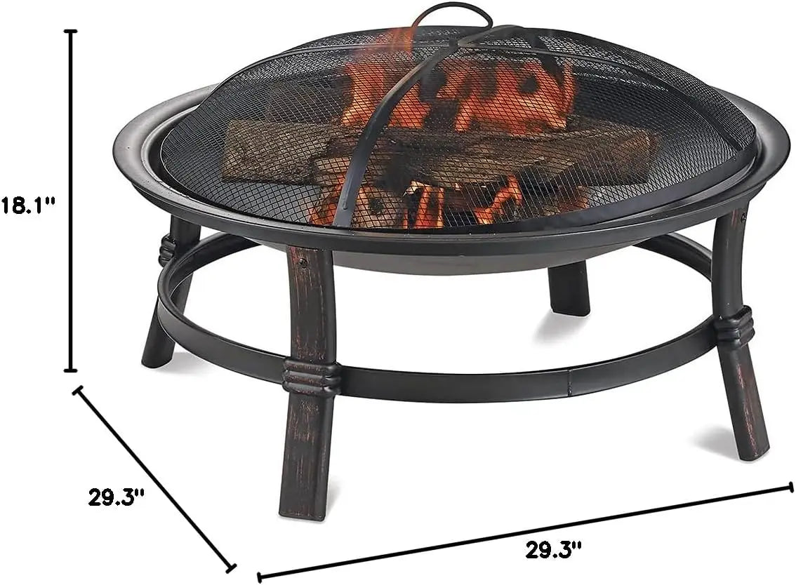 Outdoor Wood Burning Patio Heater with Spark Guard and Log Grate, 29.3 Inch Diameter, Outdoor Fire Pit