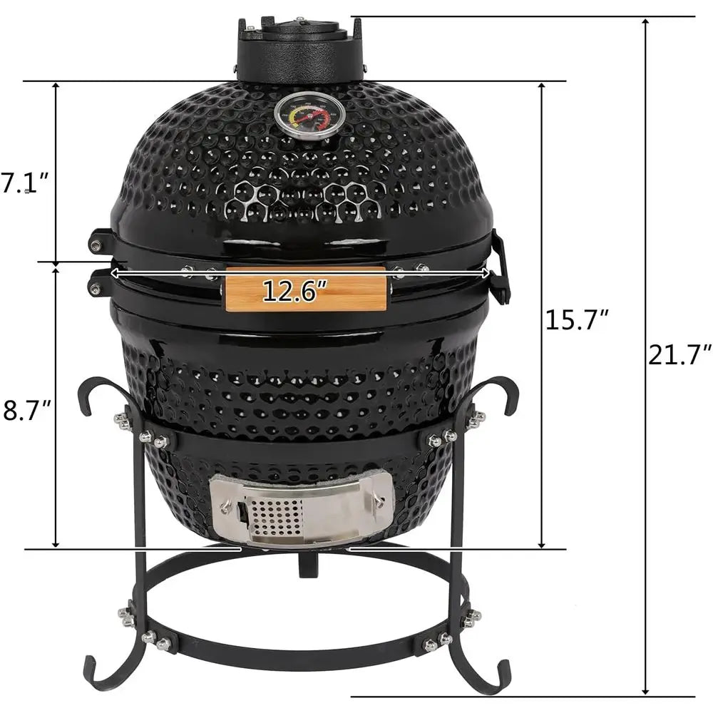 13" Portable Ceramic Charcoal Grill & Smoker
