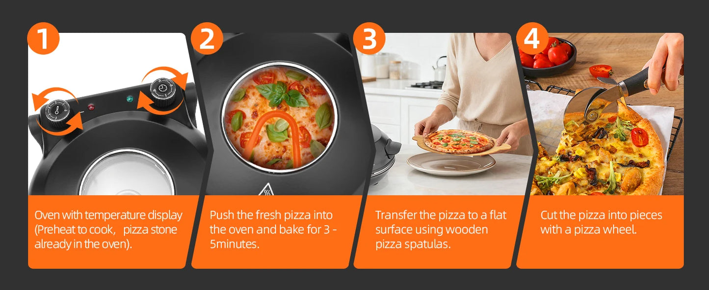 Pizza Oven Machine Kitchen Household Electric Save Space Double-sided Heated Fry Pizza Maker Large Viewing Window Up to 420°C
