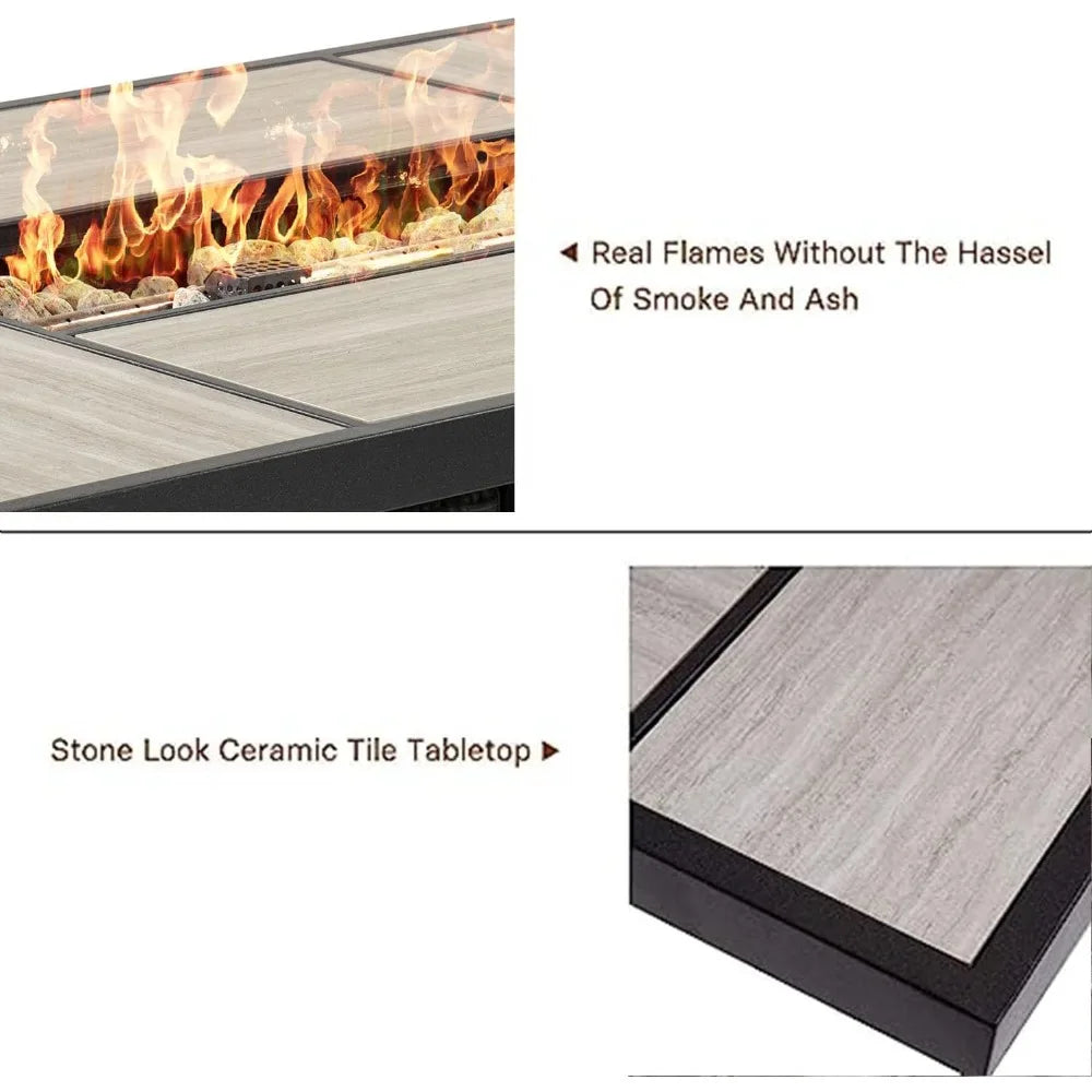 43" Outdoor Propane Fire Pit Table – 50,000 BTU Rectangular Wicker Design with Lid & Cover.