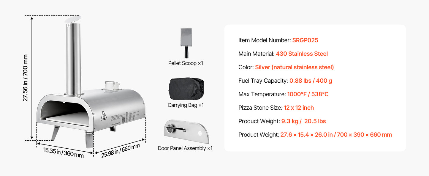 SucceBuy 12In Dual Fuel Pizza Oven Outdoor Wood Fire &Propane Gas Oven Propane Pizza-Maker with Thermometer for Outside Camping
