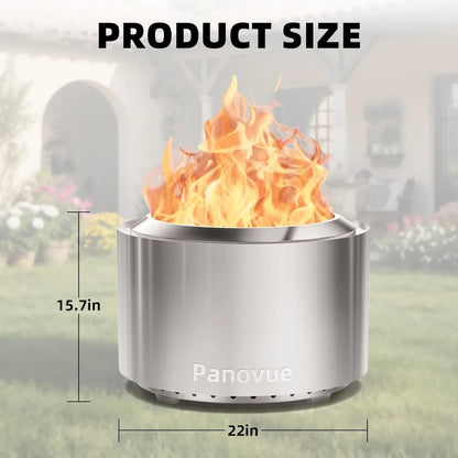 22 Inch Smokeless Fire Pit, Stainless Steel Wood Burning Outdoor Firepit for Outside Patio, Backyard, Camping and Outdoor Gather