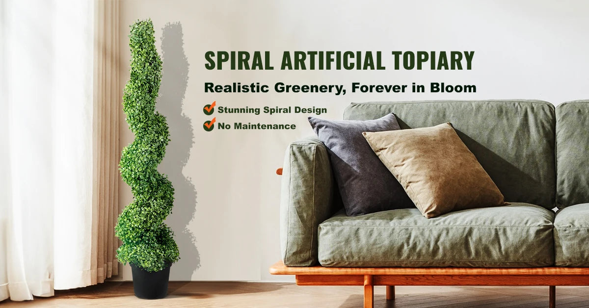 24/36/48in high Decorative Plants Green Plastic PE 1/2pcs Artificial Boxwood Tower Topiary Spiral Artificial Plant.