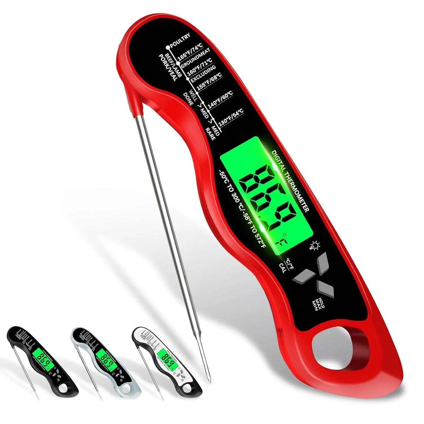 Meat Thermometer Digital，IP67 Waterproof Cooking Thermometer with Backlight, Calibration & Hold Function，Food Thermometer for Co
