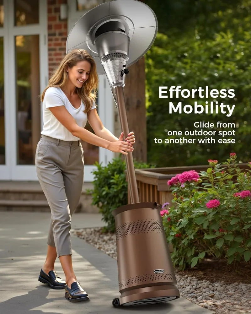 50,000 BTU Outdoor Propane Patio Heater with Adjustable Heat Focus, Wheels & Tabletop - Stainless Steel Burner for Deck, Garden