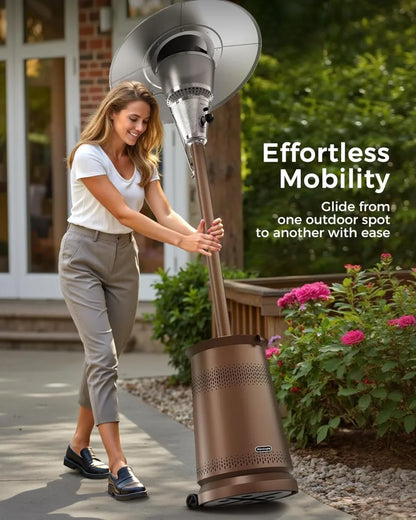 50,000 BTU Outdoor Propane Patio Heater with Adjustable Heat Focus, Wheels & Tabletop - Stainless Steel Burner for Deck, Garden