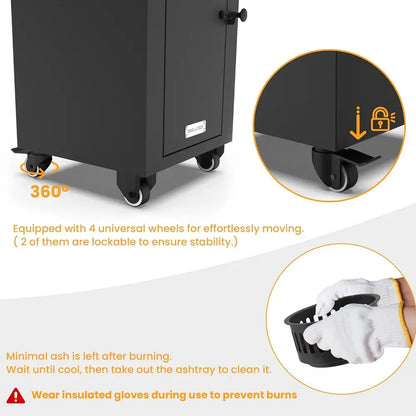 Wood Pellets Patio Heater with Wheels and Ash Box, Safe and Adjustable Outdoor Heaters for Patio. Outdoor Fire Pit