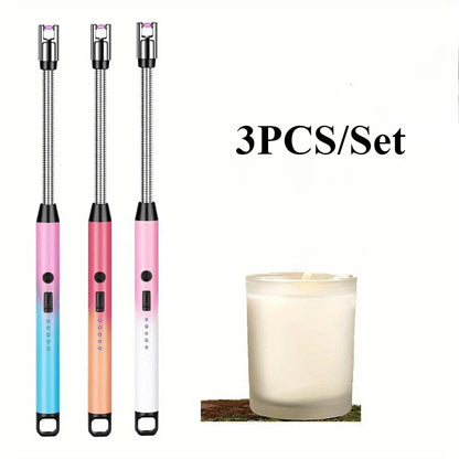 3-Piece USB Rechargeable Electric Lighter Set – 360° Rotating Windproof Lighters with LED Display