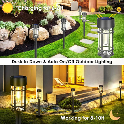 8-Pack Solar Pathway Lights – LED Outdoor Garden Lights, Waterproof Glass & Metal Design