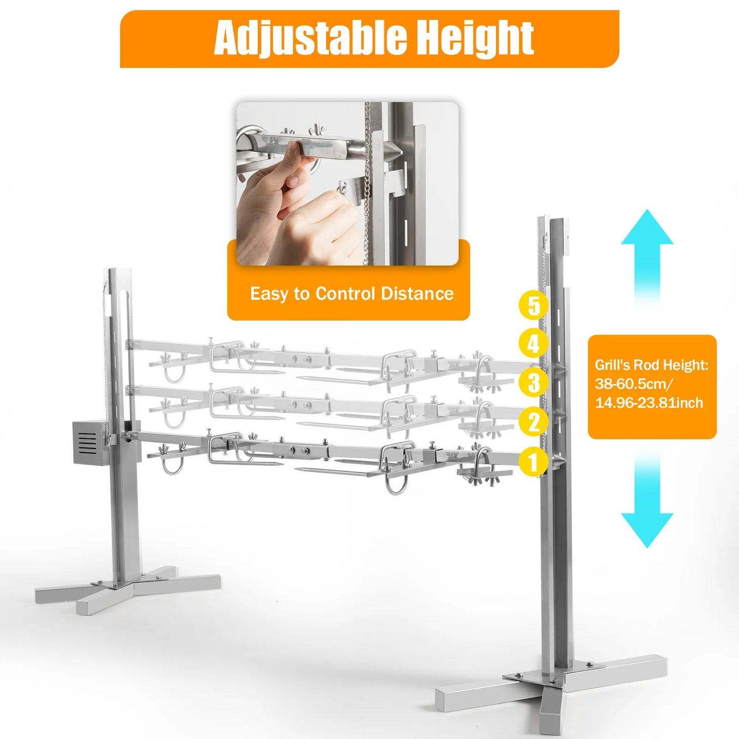 53" Electric Rotisserie Grill Kit – 88 lb. Capacity Roaster Stand with 25W Motor, Height Adjustable