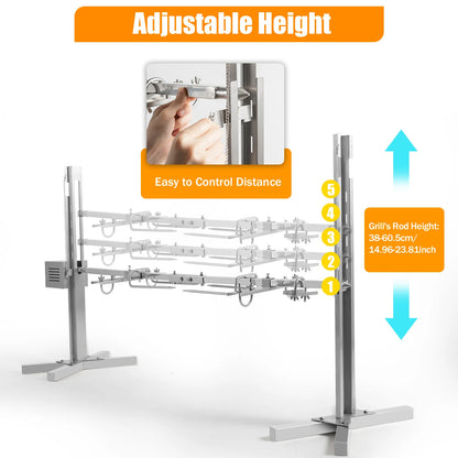 53" Electric Rotisserie Grill Kit – 88 lb. Capacity Roaster Stand with 25W Motor, Height Adjustable