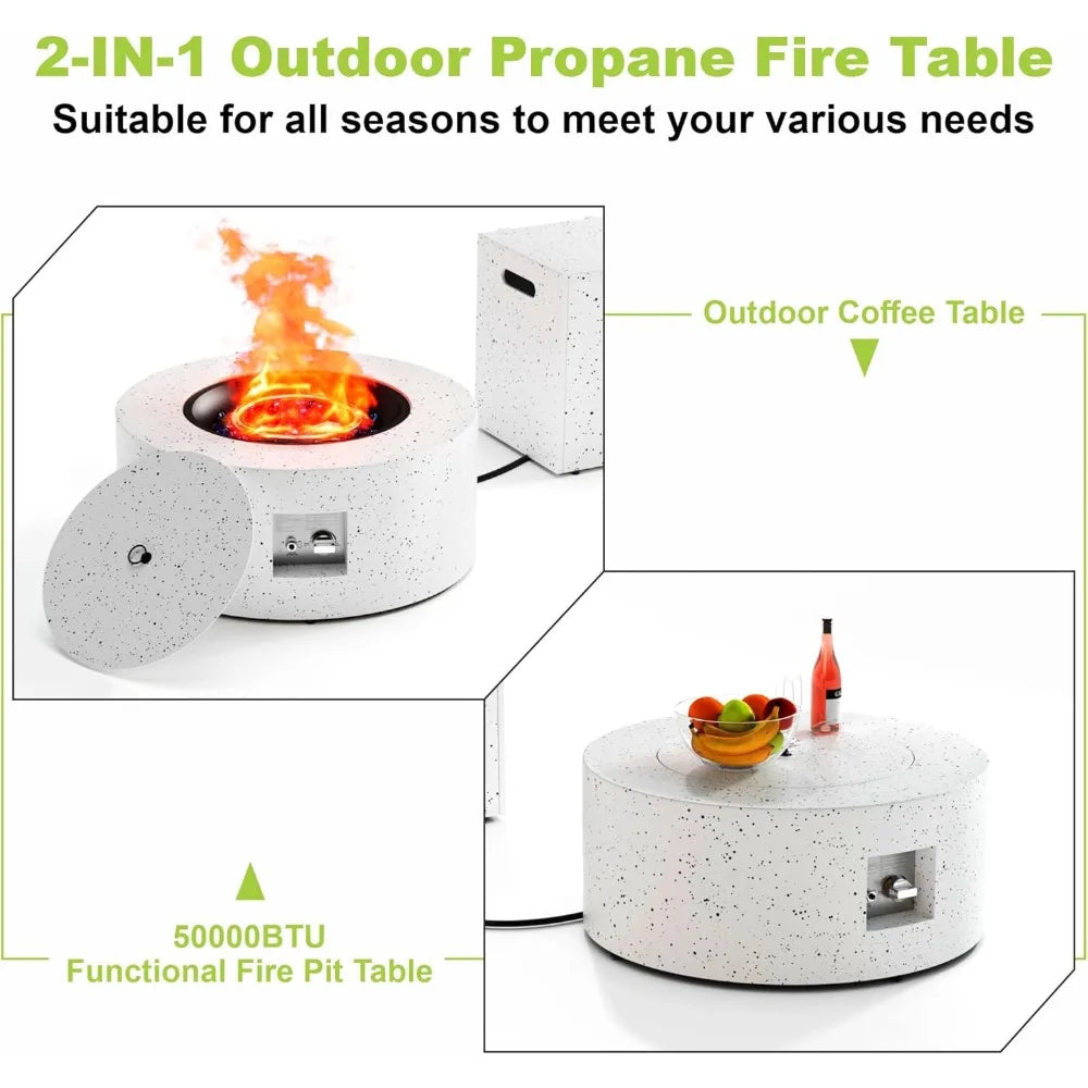 30" Round Propane Fire Pit Table - 50K BTU with Lid, Rocks Tank Storage and Cover - Round Gas Fire Pits for Outside Customized