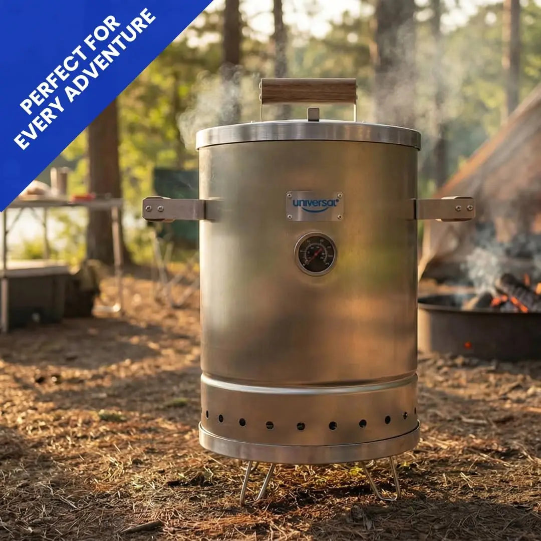 6 lb Stainless Steel Charcoal Barrel Smoker – 2-in-1 Slow Cooker with Thermometer and Airlock, Silver