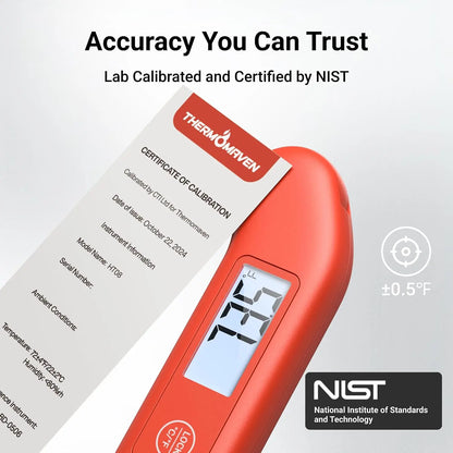 Instant Read Meat Thermometer, ±0.5℉ Accuracy, Waterproof, Backlit, Motion-Sensing, for Grilling