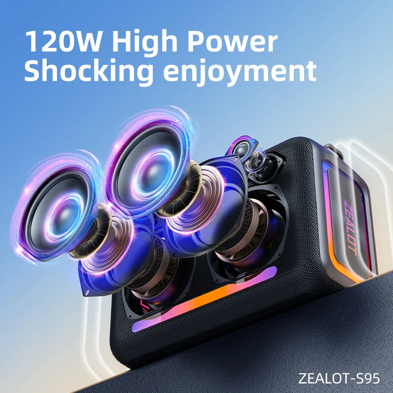 ZEALOT S95 120W Waterproof Portable Bluetooth Speaker, Outdoor Boombox with Subwoofer & Triple Passive Radiators for Deep Bass