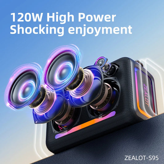 ZEALOT S95 120W Waterproof Portable Bluetooth Speaker, Outdoor Boombox with Subwoofer & Triple Passive Radiators for Deep Bass