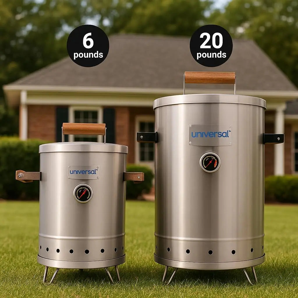 6 lb Stainless Steel Charcoal Barrel Smoker – 2-in-1 Slow Cooker with Thermometer and Airlock, Silver
