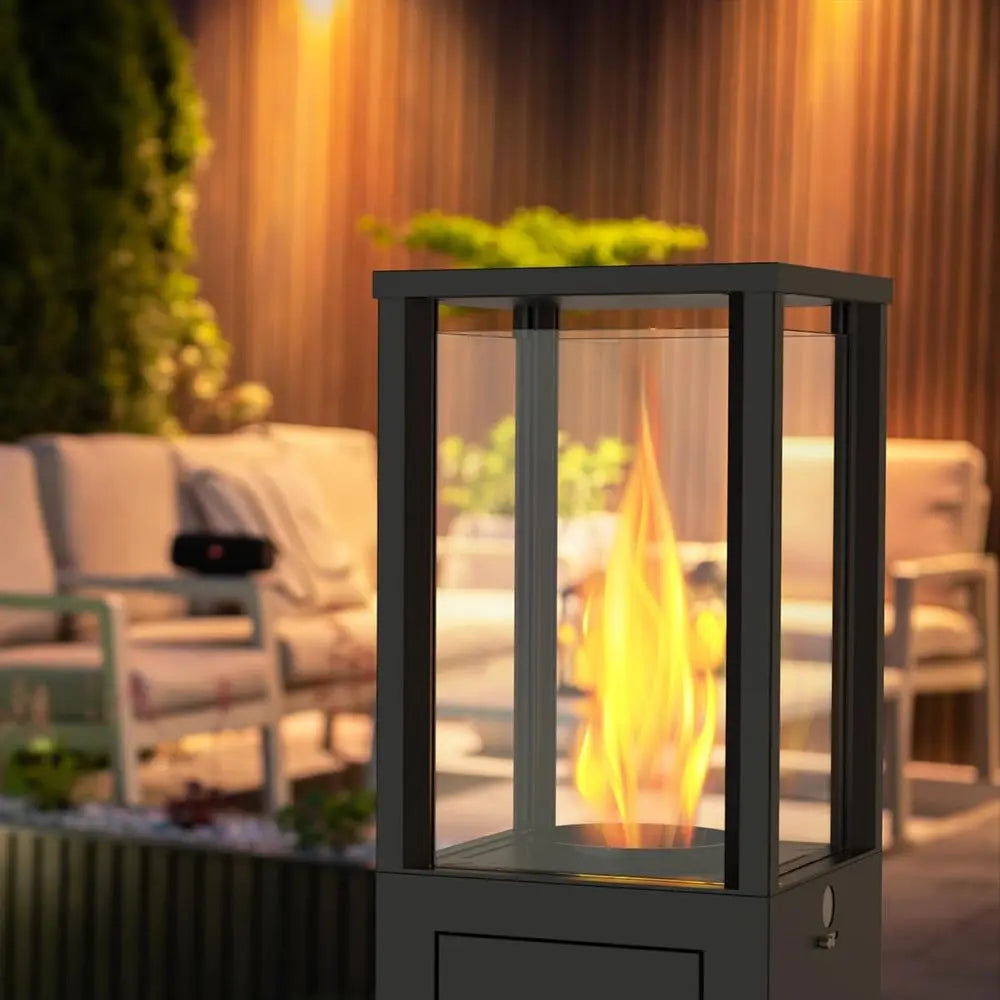 Wood Pellets Patio Heater with Wheels and Ash Box, Safe and Adjustable Outdoor Heaters for Patio. Outdoor Fire Pit