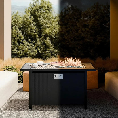 45 Inch Propane Fire Pit Table, 50,000 BTU Outdoor Gas Fire Pit for Patio & Backyard, 2-in-1 Firepit Dining Table with Glass