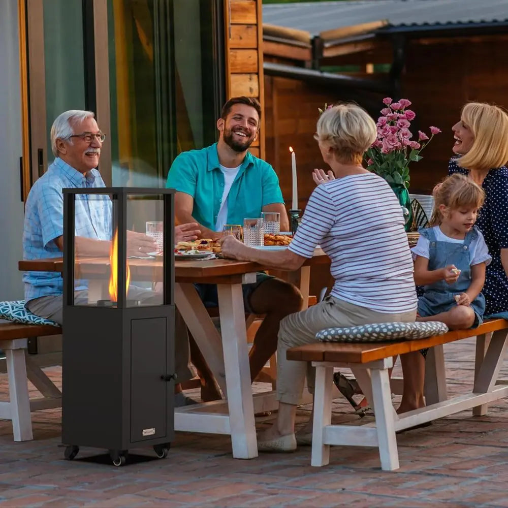 Wood Pellets Patio Heater with Wheels and Ash Box, Safe and Adjustable Outdoor Heaters for Patio. Outdoor Fire Pit