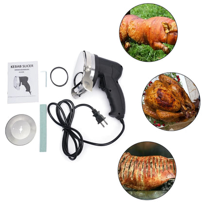 80W Electric Kebab Slicer – Portable Handheld BBQ Meat Cutter with Adjustable Thickness and Blade Sharpener