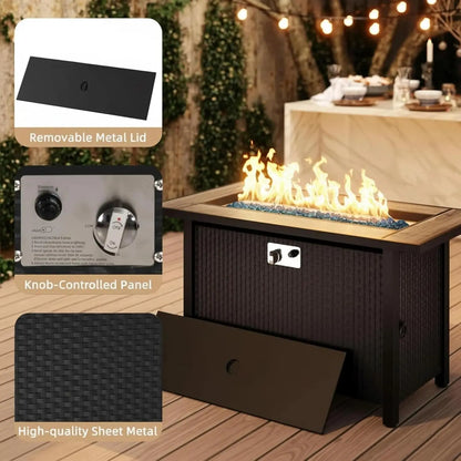 45 Inch Propane Fire Pit Table, 50,000 BTU Outdoor Gas Fire Pit for Patio & Backyard, 2-in-1 Firepit Dining Table with Glass