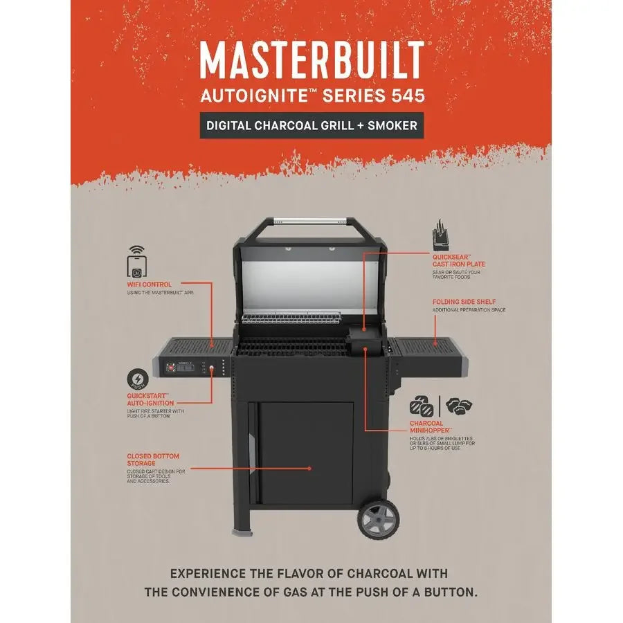 545 Digital Charcoal Grill and Smoker Combo – Digital Control, App Connectivity, Sear Plate & Mini Hopper