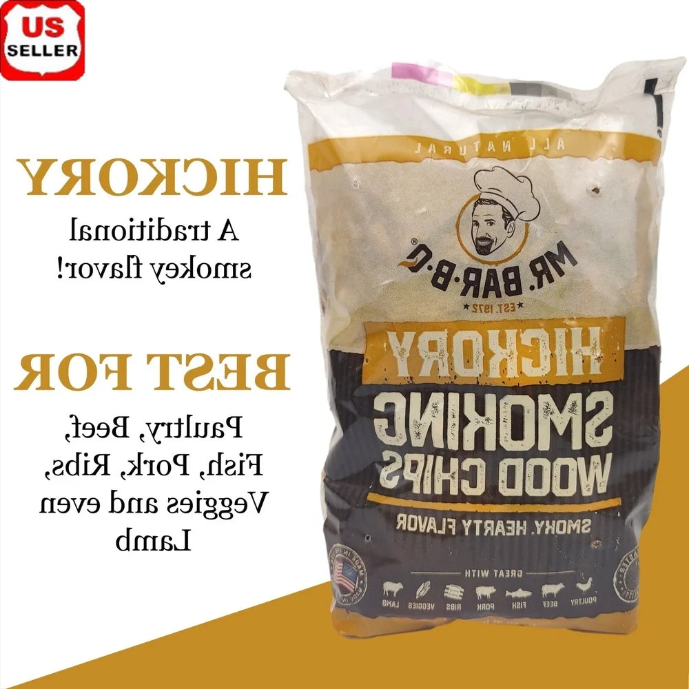100% Authentic Hickory Wood Chips- Smoking- BBQ Grilling- Meat- Poultry- Fish- Vegetables 1.6lb Bag