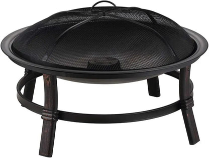Outdoor Wood Burning Patio Heater with Spark Guard and Log Grate, 29.3 Inch Diameter, Outdoor Fire Pit