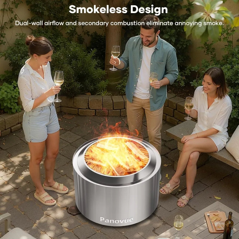 22 Inch Smokeless Fire Pit, Stainless Steel Wood Burning Outdoor Firepit for Outside Patio, Backyard, Camping and Outdoor Gather
