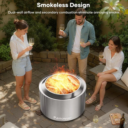 22 Inch Smokeless Fire Pit, Stainless Steel Wood Burning Outdoor Firepit for Outside Patio, Backyard, Camping and Outdoor Gather