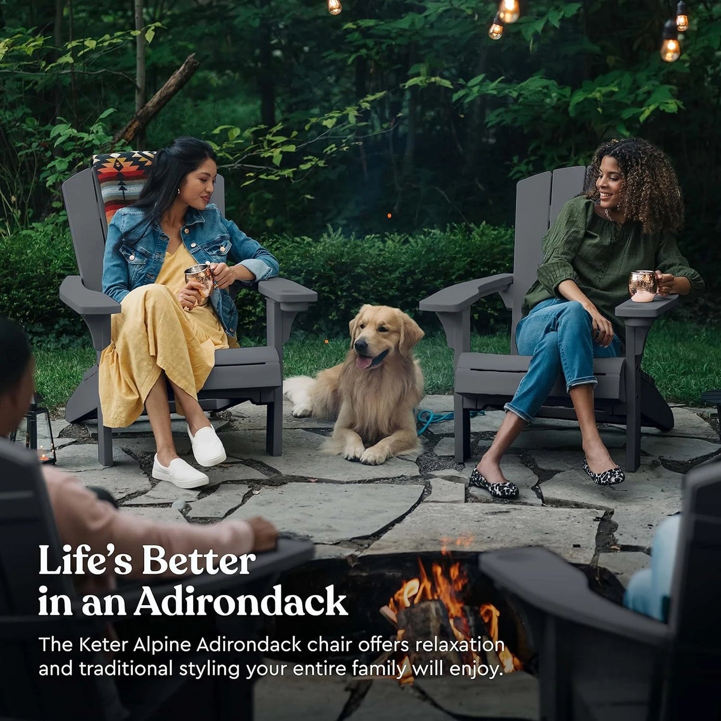 Alpine Adirondack Resin Patio Chairs, 2-Pack, Outdoor Furniture with Cup Holder, Ideal for Beach, Pool & Fire Pit