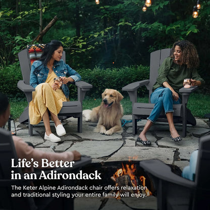 Alpine Adirondack Resin Patio Chairs, 2-Pack, Outdoor Furniture with Cup Holder, Ideal for Beach, Pool & Fire Pit