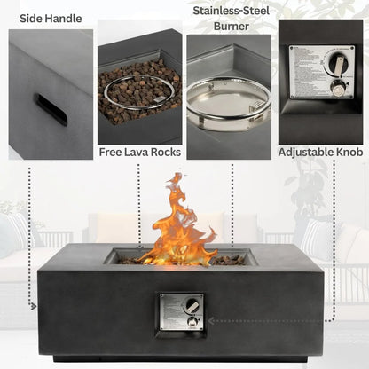 35-Inch Outdoor Propane Fire Pit Table, Square Dark Grey with 50,000 BTU Heat Output, Smokeless Design, Free Lava Rock