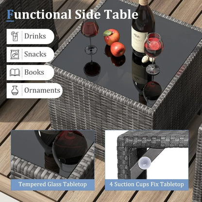 3-Piece PE Rattan Patio Set – Outdoor Conversation Chairs with Washable Cushions & Tempered Glass Tabletop