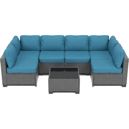 7-Piece Modular Outdoor Furniture Set, PE Rattan Wicker Sectional Modular Conversation Sofa Set, Perfect For Garden Balcony