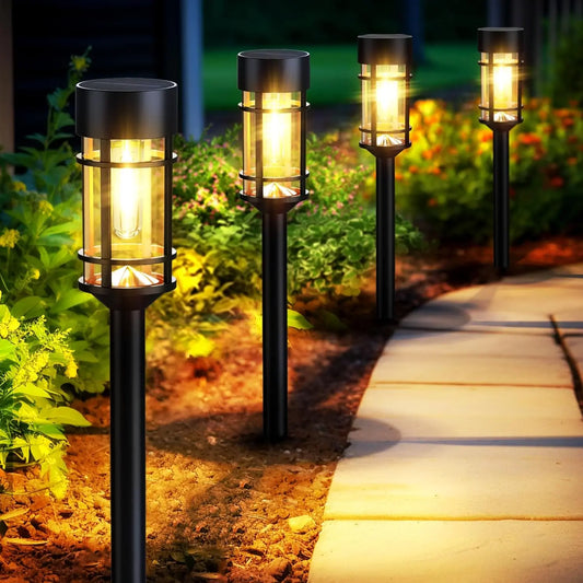 8-Pack Solar Pathway Lights – LED Outdoor Garden Lights, Waterproof Glass & Metal Design