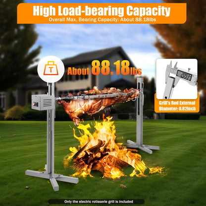 53" Electric Rotisserie Grill Kit – 88 lb. Capacity Roaster Stand with 25W Motor, Height Adjustable