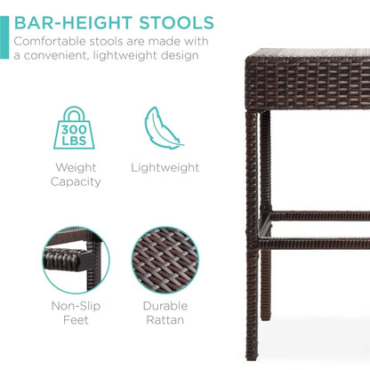 5-Piece Outdoor Rattan Bar Table & Chair Set – Built-In Bottle Opener & Hidden Storage Rack