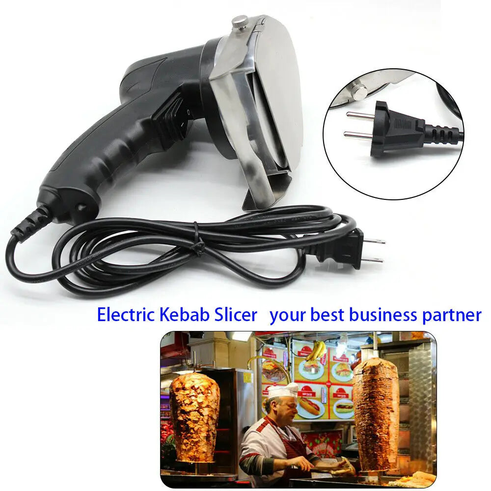80W Electric Kebab Slicer – Portable Handheld BBQ Meat Cutter with Adjustable Thickness and Blade Sharpener