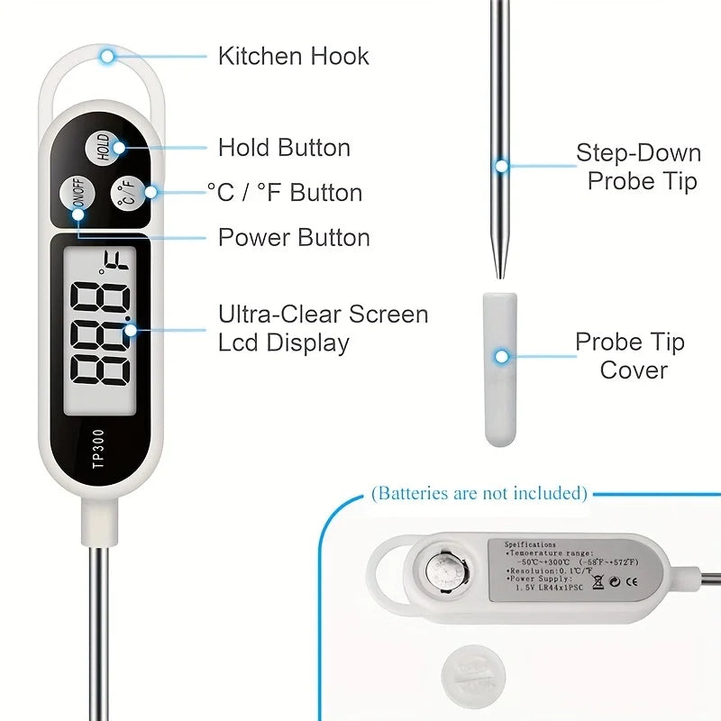 TP300 Probe Thermometer 1-Pack, Fast & Accurate 0.1°C Resolution, 9.65in Long, HOLD Function, for Kitchen & BBQ