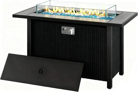 45 Inch Propane Fire Pit Table, 50,000 BTU Outdoor Gas Fire Pit for Patio & Backyard, 2-in-1 Firepit Dining Table with Glass