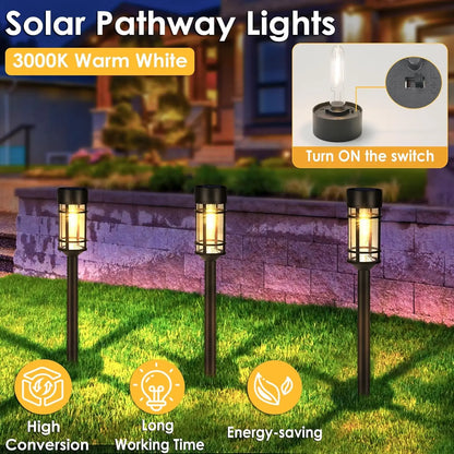 8-Pack Solar Pathway Lights – LED Outdoor Garden Lights, Waterproof Glass & Metal Design