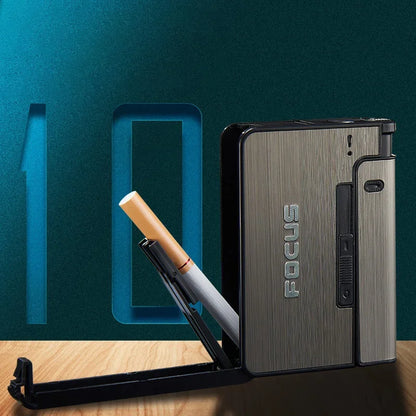 Portable Automatic Cigarette Case Metal Holder Box for 10 King Size Cigarettes, Lighter Not Included