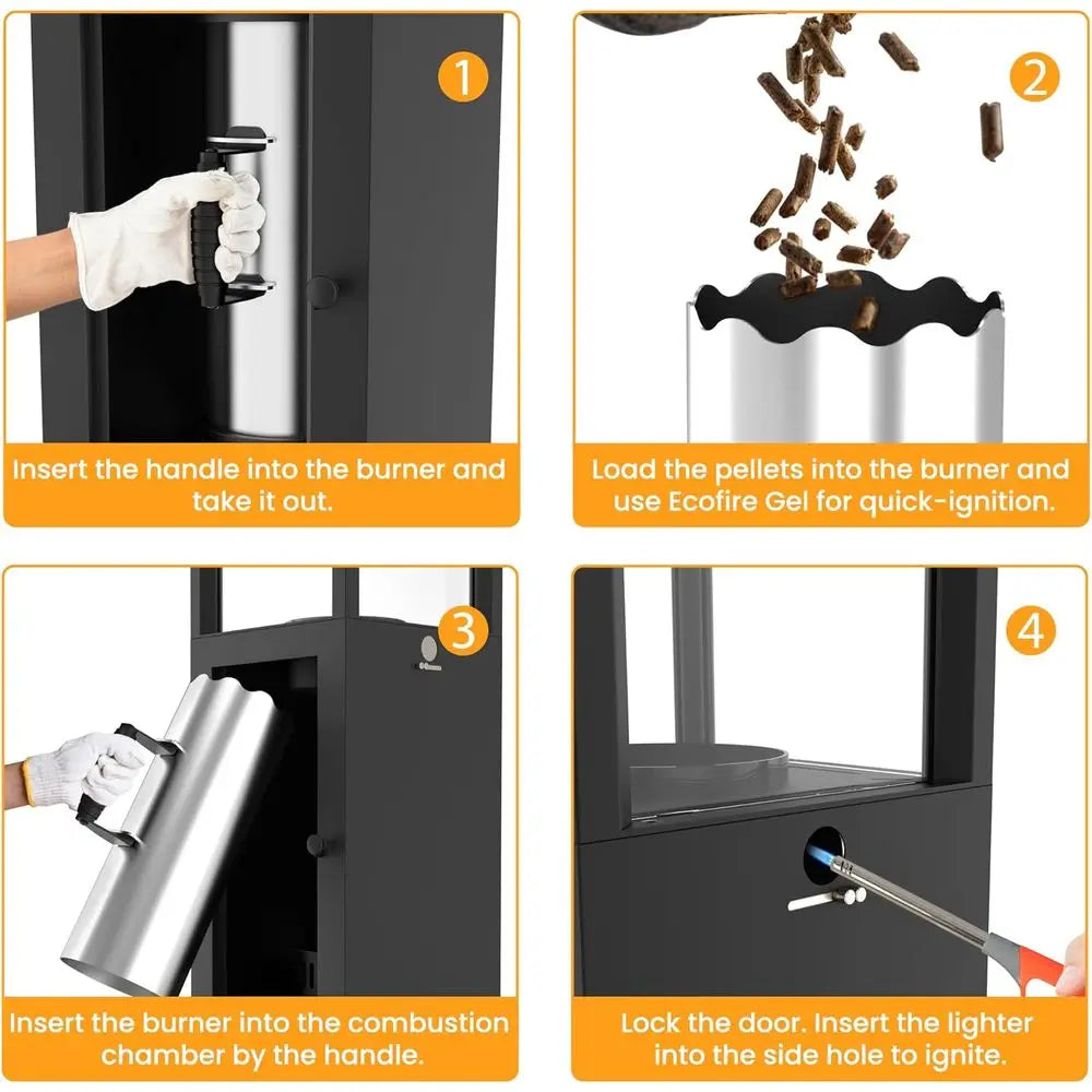 Wood Pellets Patio Heater with Wheels and Ash Box, Safe and Adjustable Outdoor Heaters for Patio. Outdoor Fire Pit