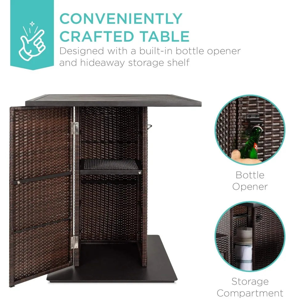 5-Piece Outdoor Rattan Bar Table & Chair Set – Built-In Bottle Opener & Hidden Storage Rack