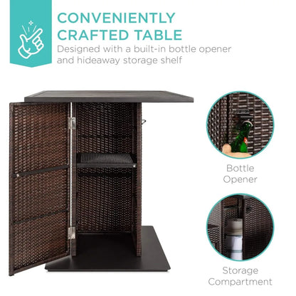 5-Piece Outdoor Rattan Bar Table & Chair Set – Built-In Bottle Opener & Hidden Storage Rack