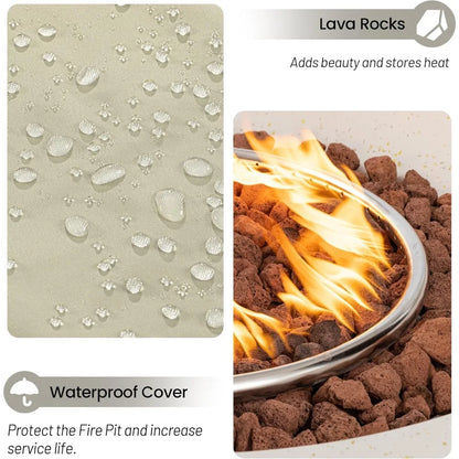 41" Round Propane Fire Pit Table, Black & White Magnesium Oxide Design, 50000 BTU, Heat, CSA Certified, Includes Lava Rocks