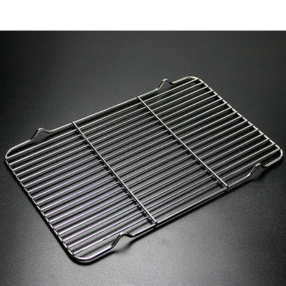304 Stainless Steel BBQ Grill Mesh Grate – Charcoal Barbecue Rack with V-Feet for Oil Drainage & High Heat Cooking